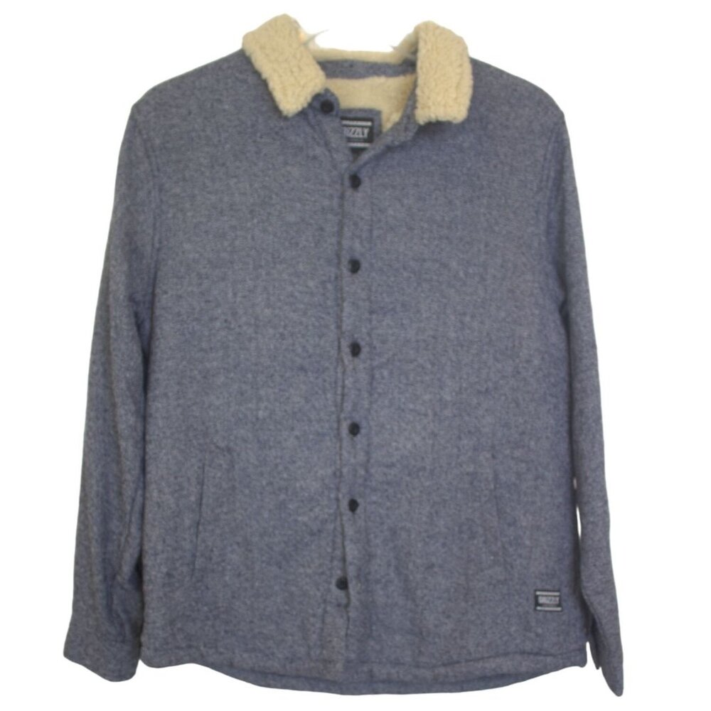 Grizzly Griptape Mens Jacket Size Large Grey Sherpa Lined Work Chore Button #E-2